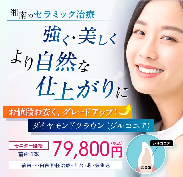五色から選べるグラデーションでより自然な仕上がりに ダイヤモンドクラウン（ジルコニア） モニター価格前歯一本81,000円(税込)