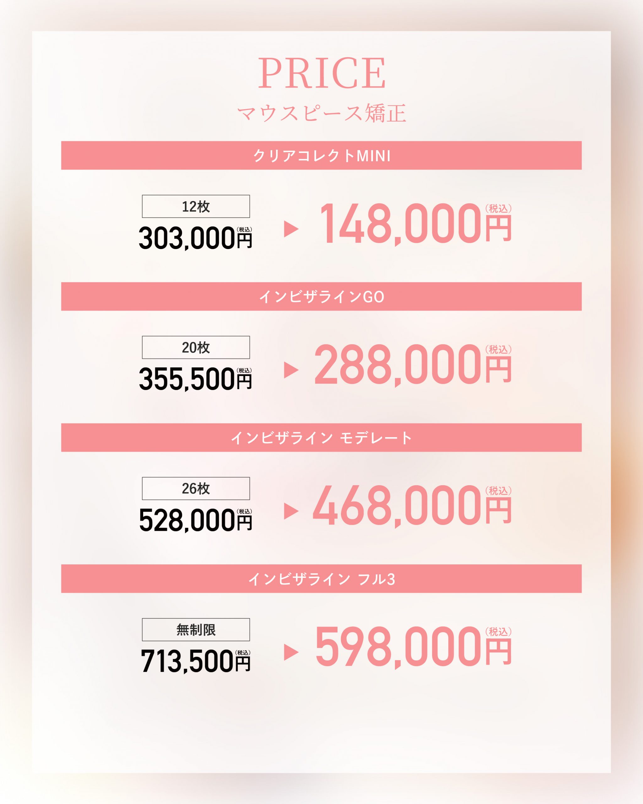 審美歯科人気メニュー キャンペーン価格表