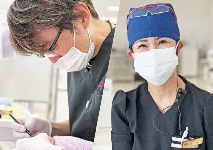 ラミネートベニア・インプラント・入れ歯の対応<br />
ができる歯科医師が在籍