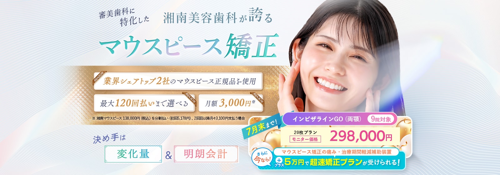 審美歯科に特化した湘南美容歯科が誇るマウスピース矯正　348,000円今ならホワイトニングジェルが２本ついてくる！